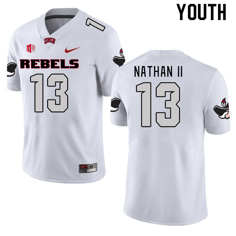 Youth #13 Deamikkio Nathan II UNLV Rebels 2023 College Football Jerseys Stitched-White - Click Image to Close